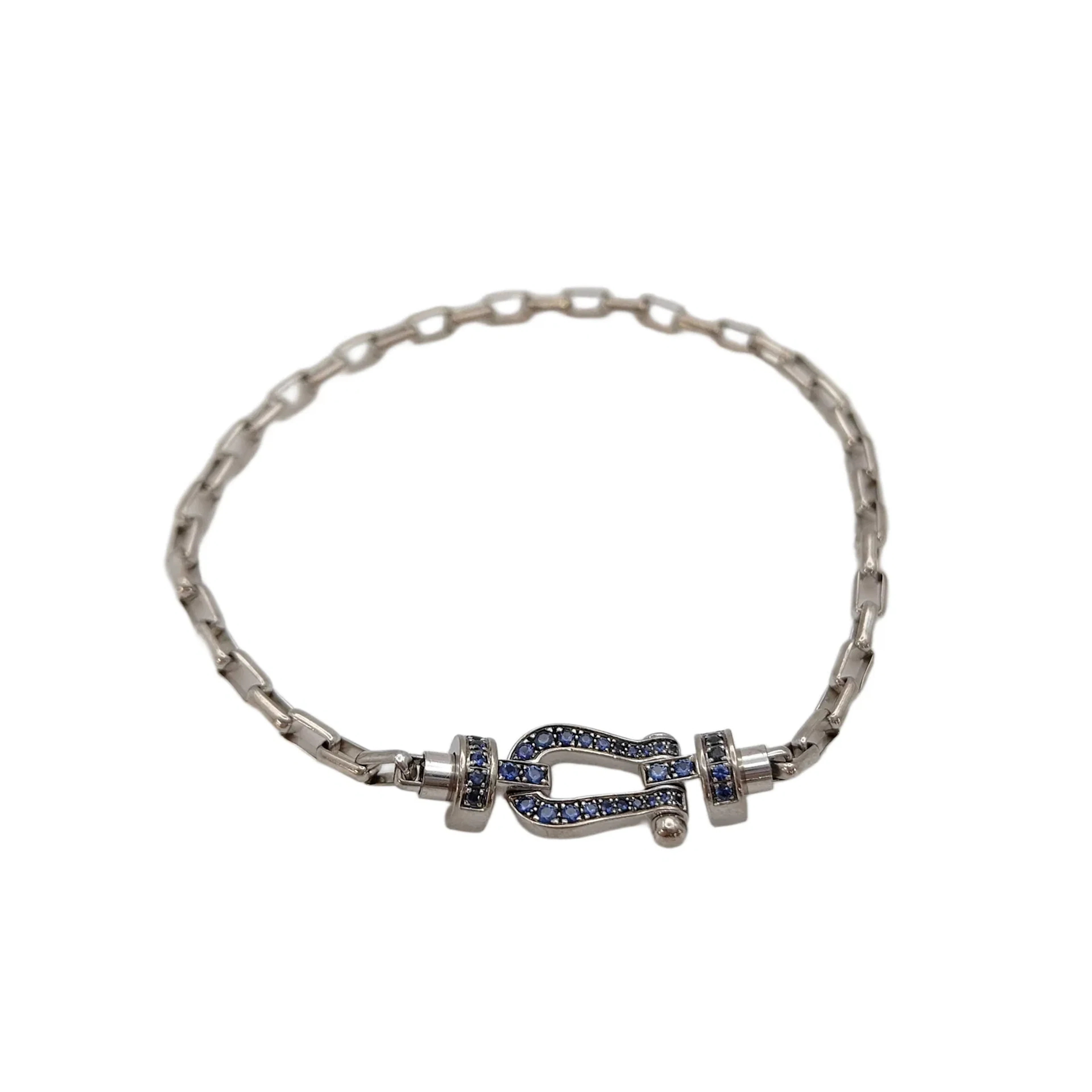 FRED Force 10 Blue Sapphire 18K White Gold Link Bracelet