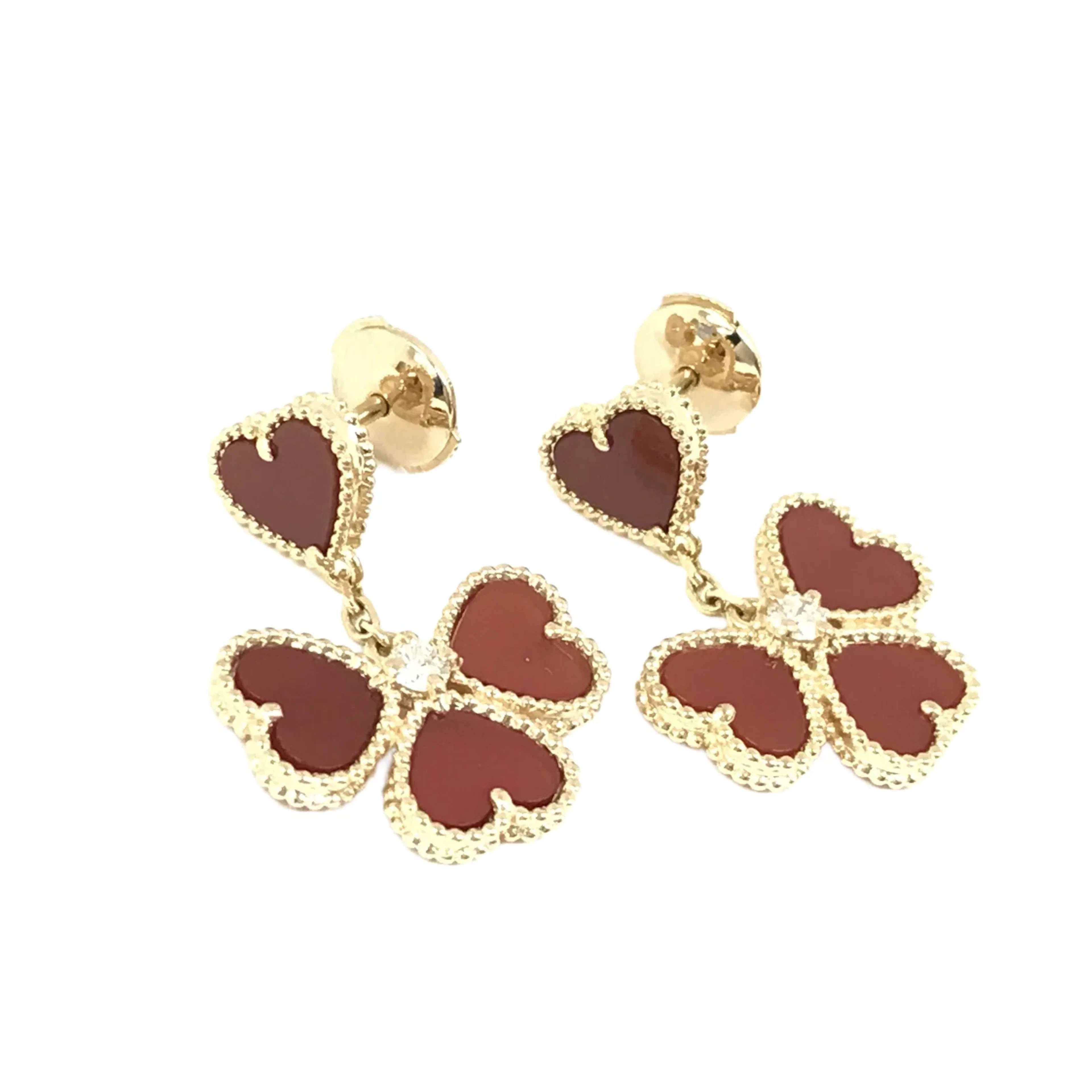 Van Cleef & Arpels Sweet Hearts Red Carnelian 18K Rose Gold Drop Earrings