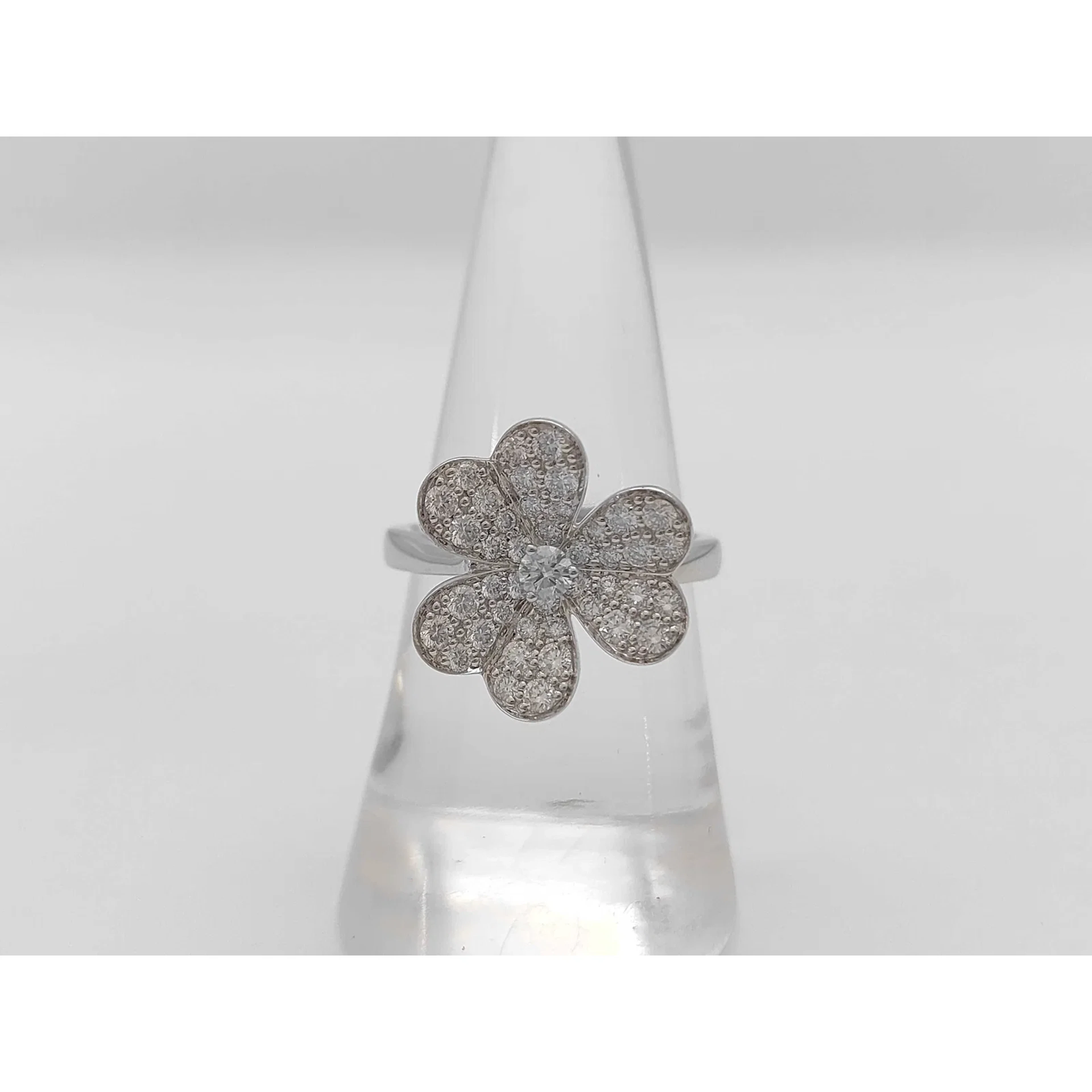 Van Cleef & Arpels Frivole Flower Diamond Pave 18K White Gold Ring EU Size 53