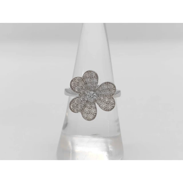 Van Cleef & Arpels Frivole Flower Diamond Pave 18K White Gold Ring EU Size 53