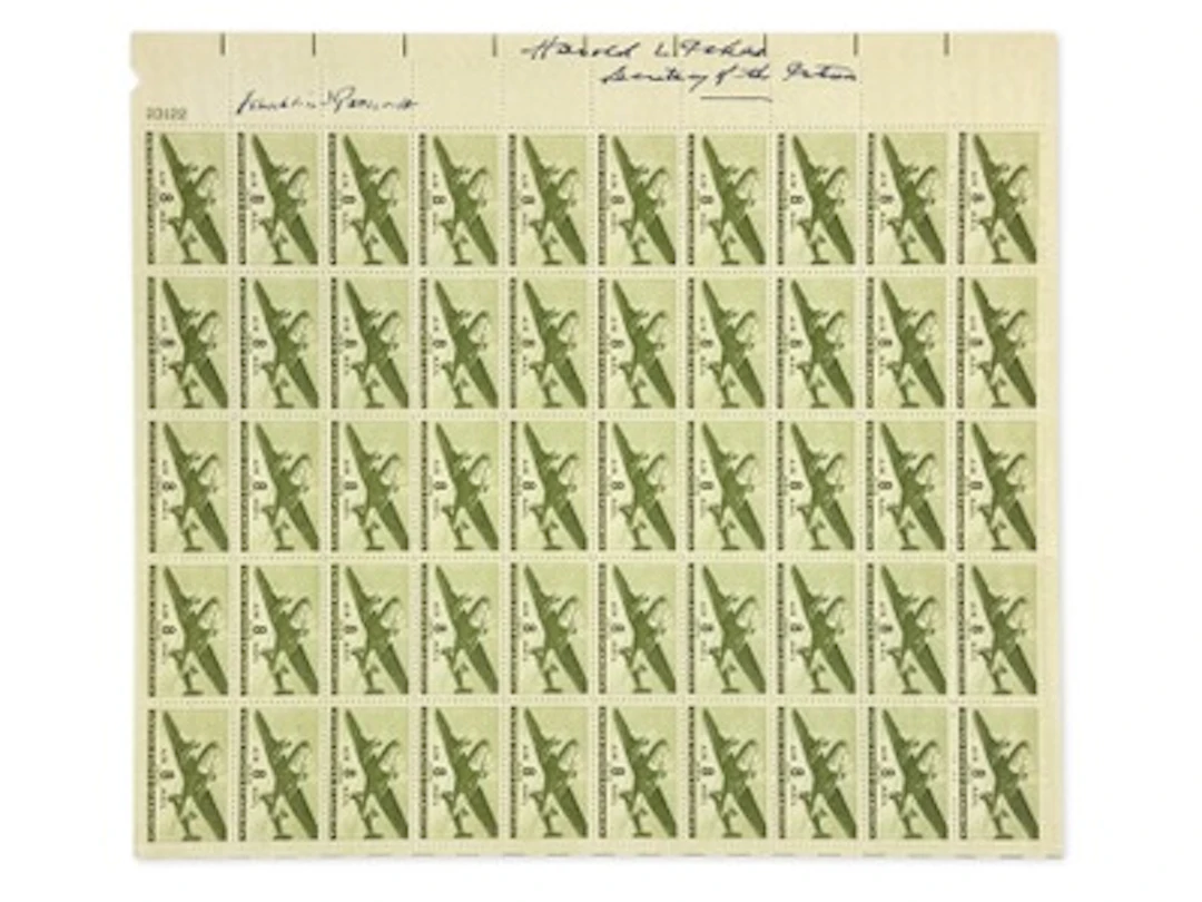Franklin Roosevelt & Ickes Signed Stamp Sheet - Gr