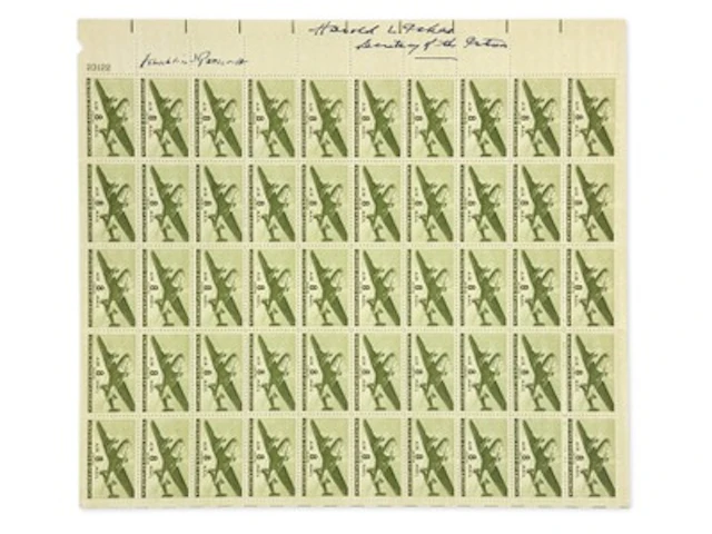 Franklin Roosevelt & Ickes Signed Stamp Sheet - Gr