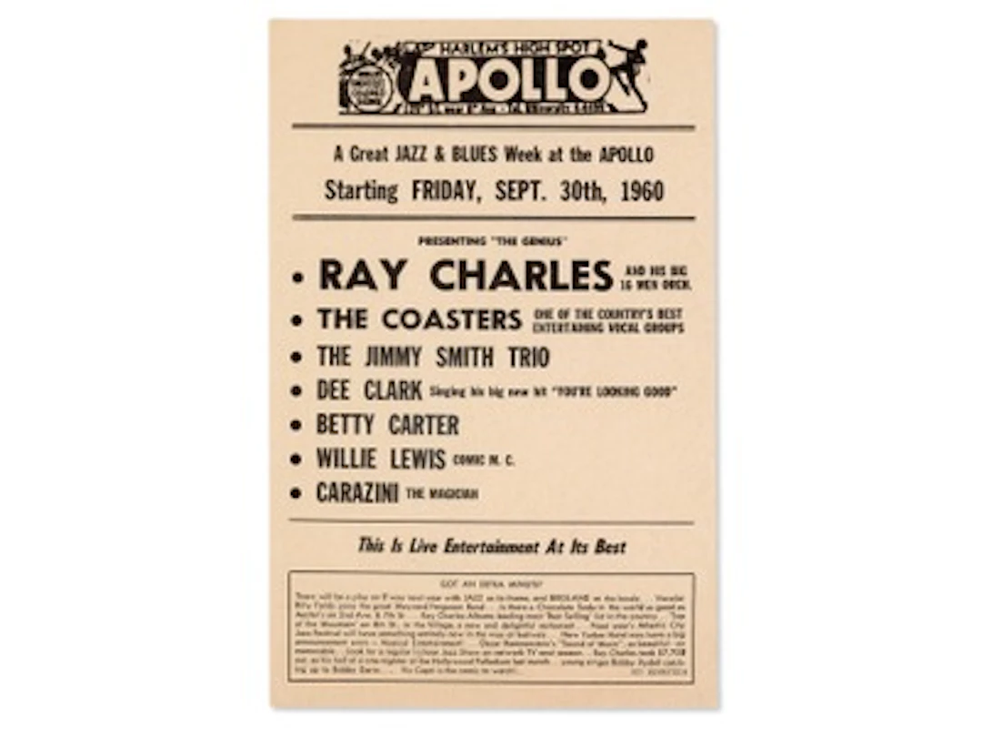 Apollo Theater Ray Charles Handbill