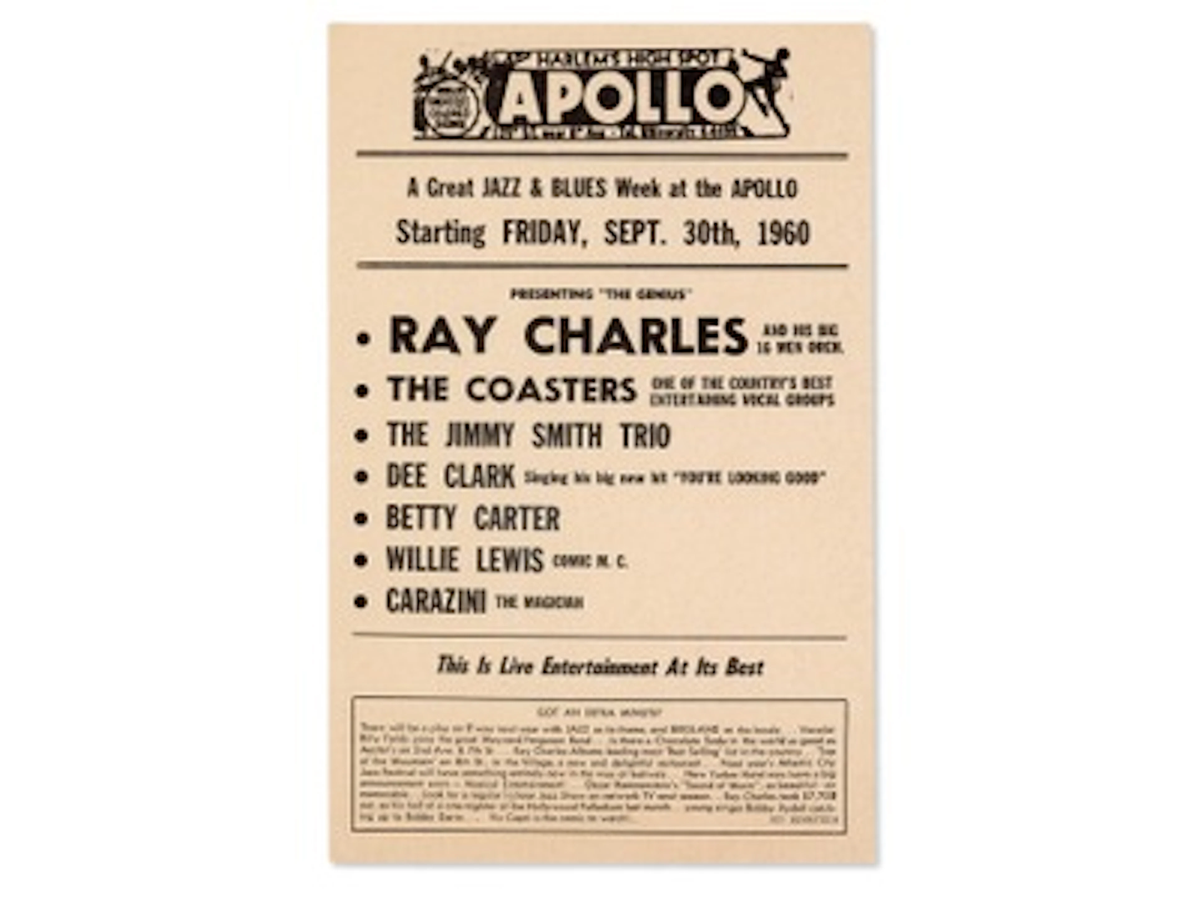 Apollo Theater Ray Charles Handbill