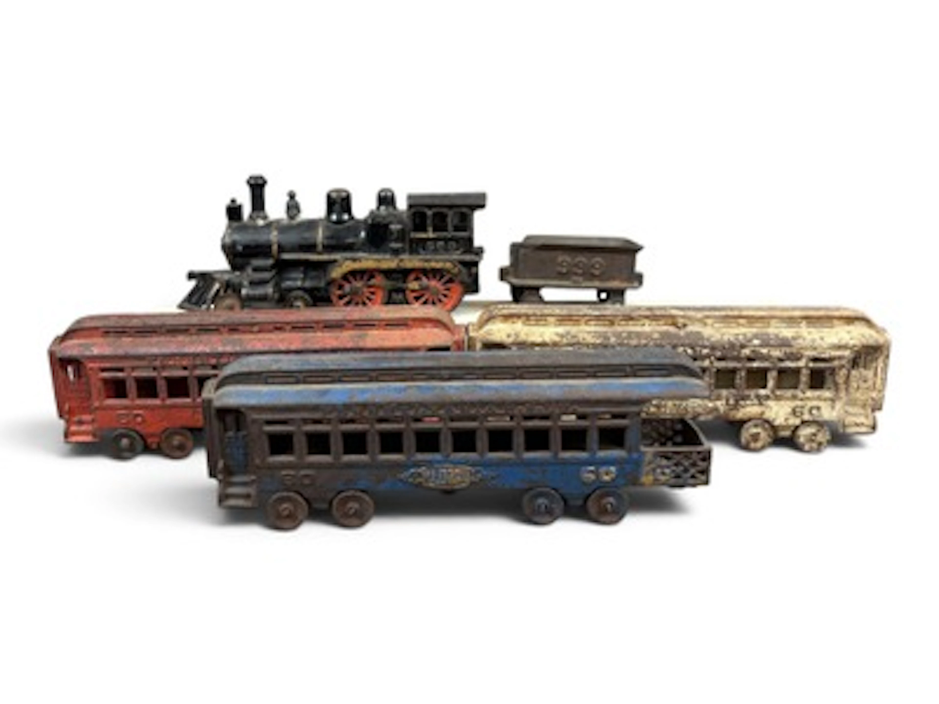 5pc Large Hubley Cast Iron Floor Train Set