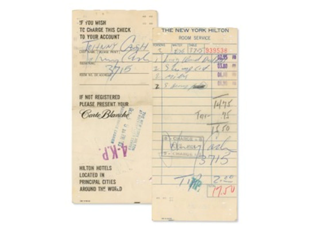 Johnny Cash Twice-Signed Hotel Receipt