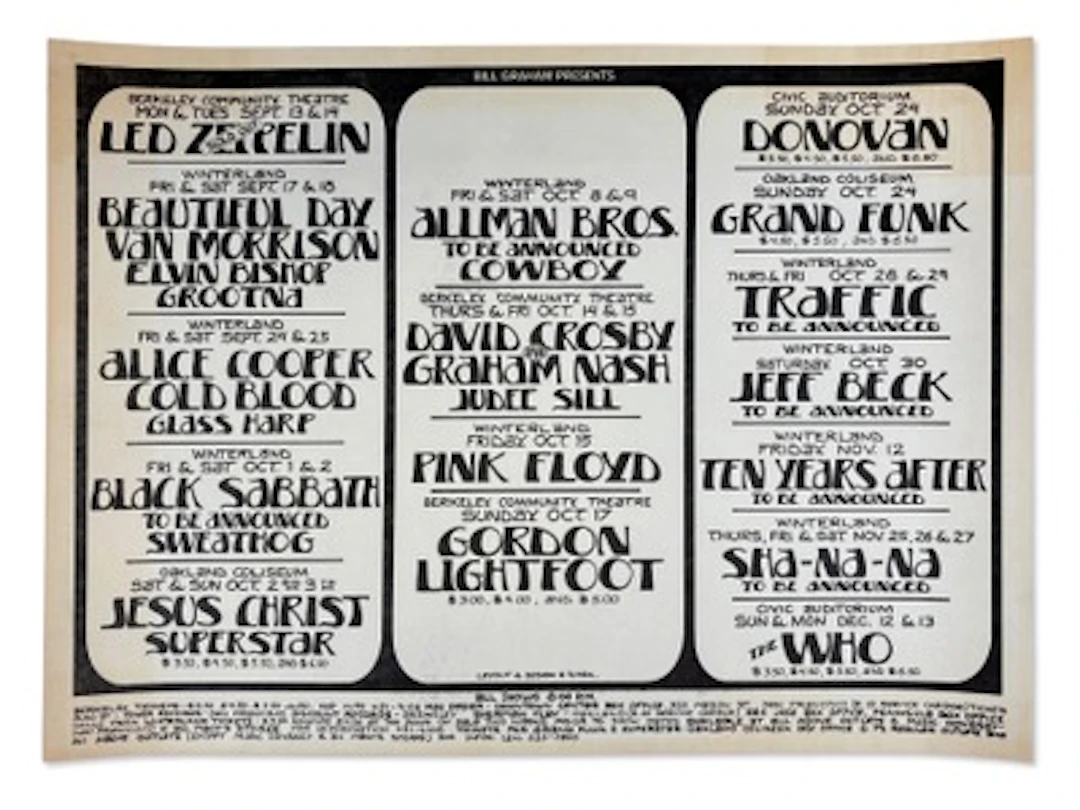 1971 Bill Graham Calendar Head Shop Poster