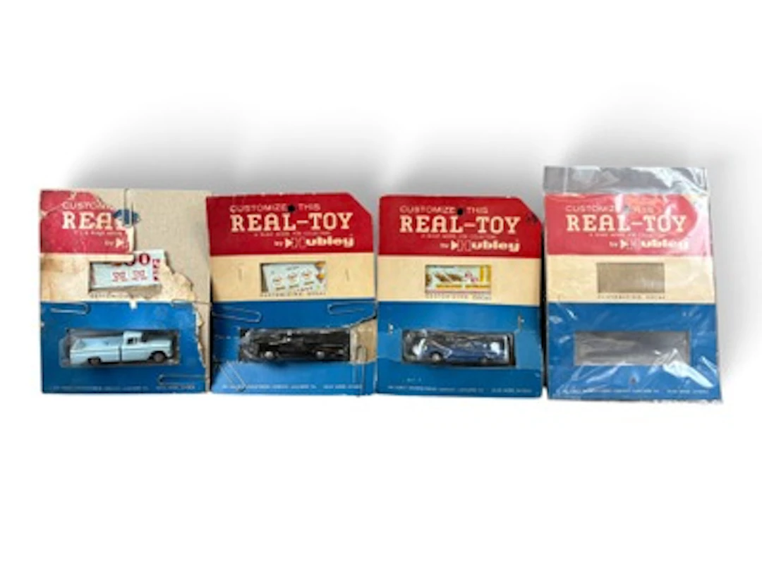 3 Early Carded Hubley Real Toy Vehicles, Plus