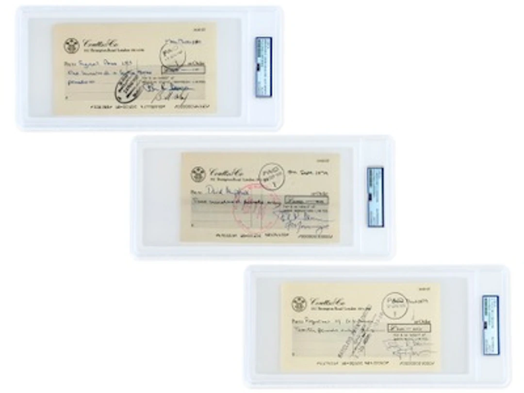 (3) Queen Band Signed Business Checks - PSA/DNA