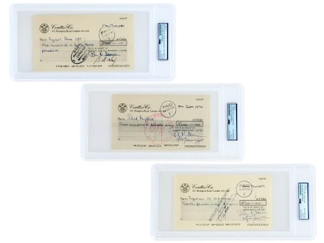 (3) Queen Band Signed Business Checks - PSA/DNA