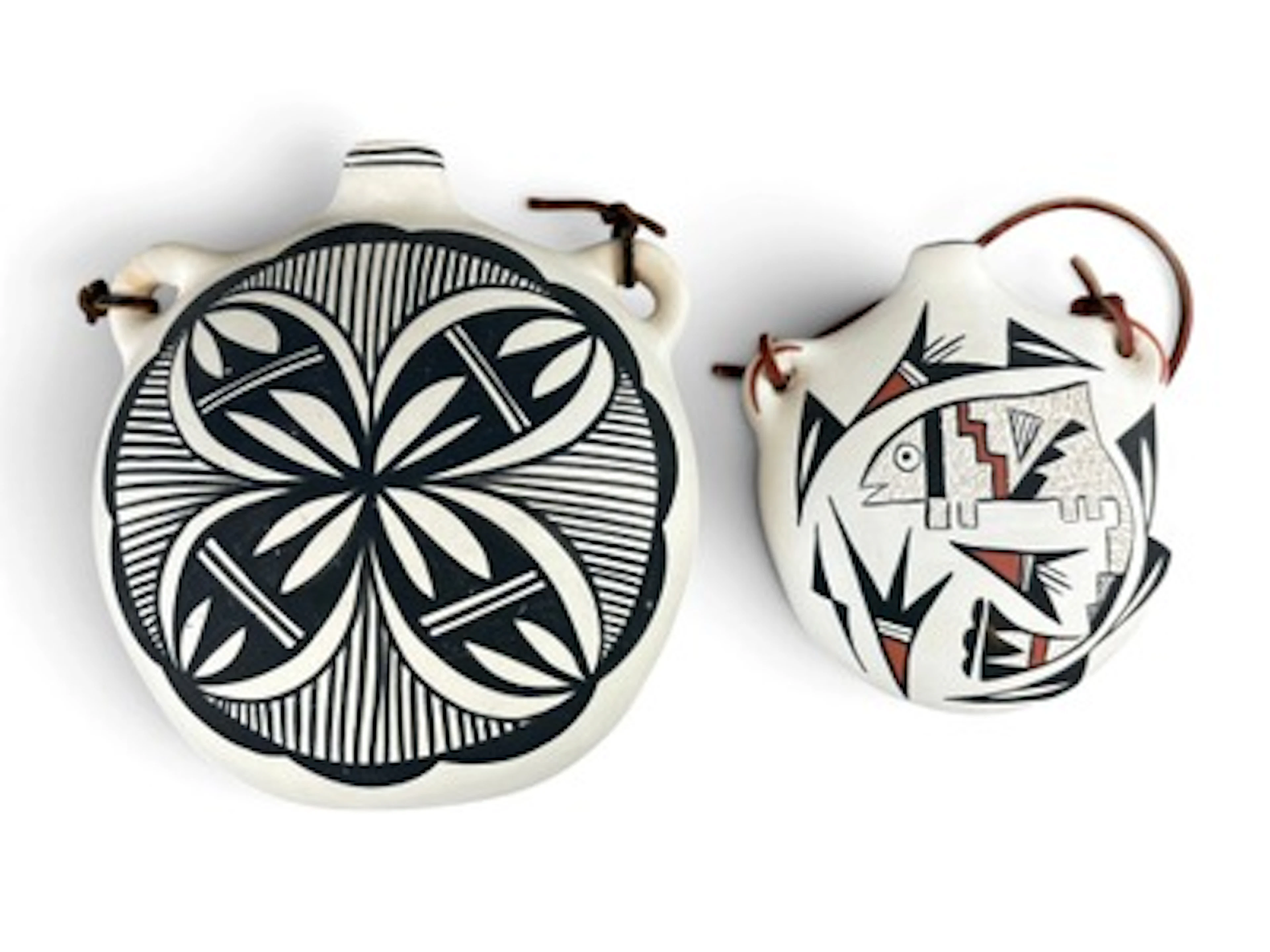 Two Native American Seed Pots with Leather Ties