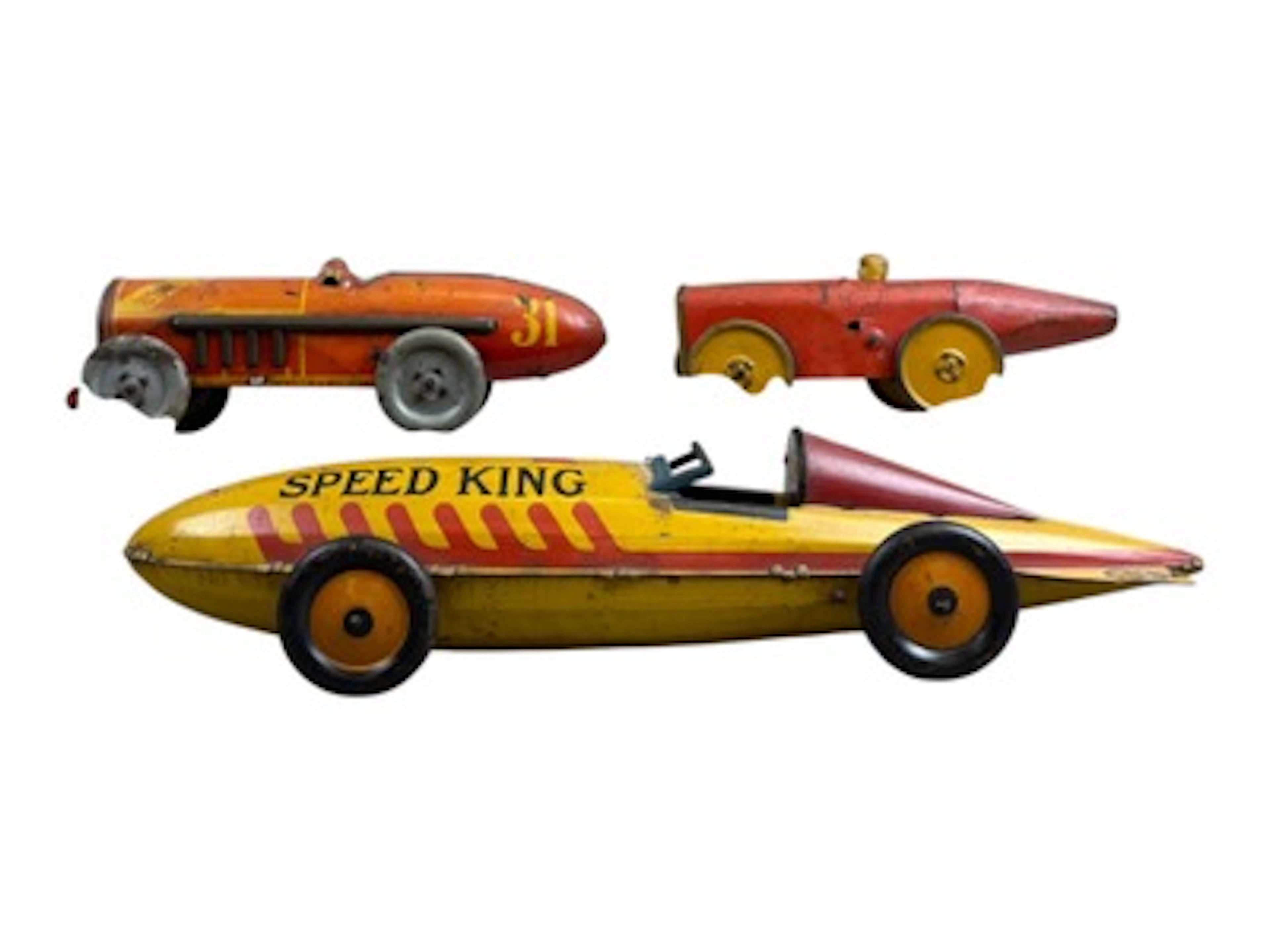 (3) Vintage Tin Litho Windup Race Cars
