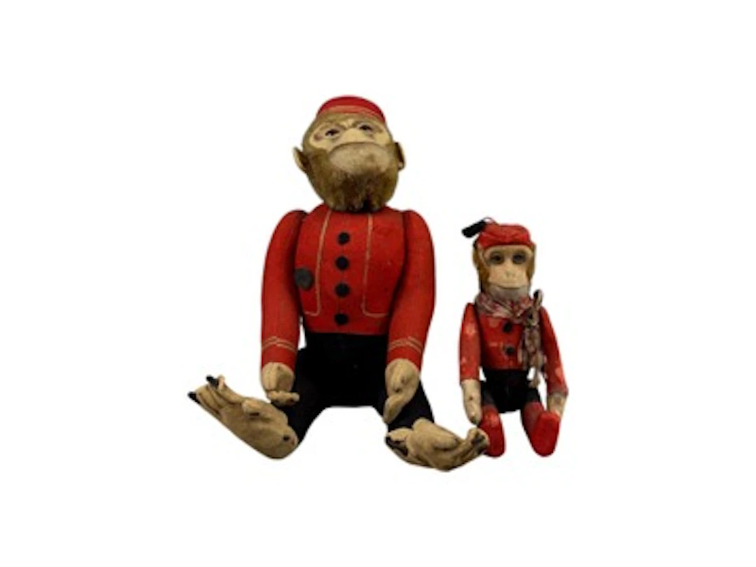 (2) Vtg German Schuco Yes/No Bellhop Monkey Toys