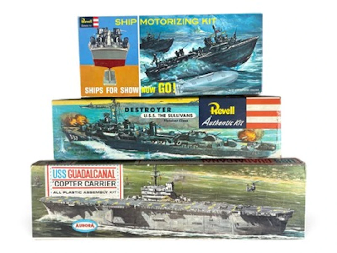 3 Vintage Military Ship Model Kits