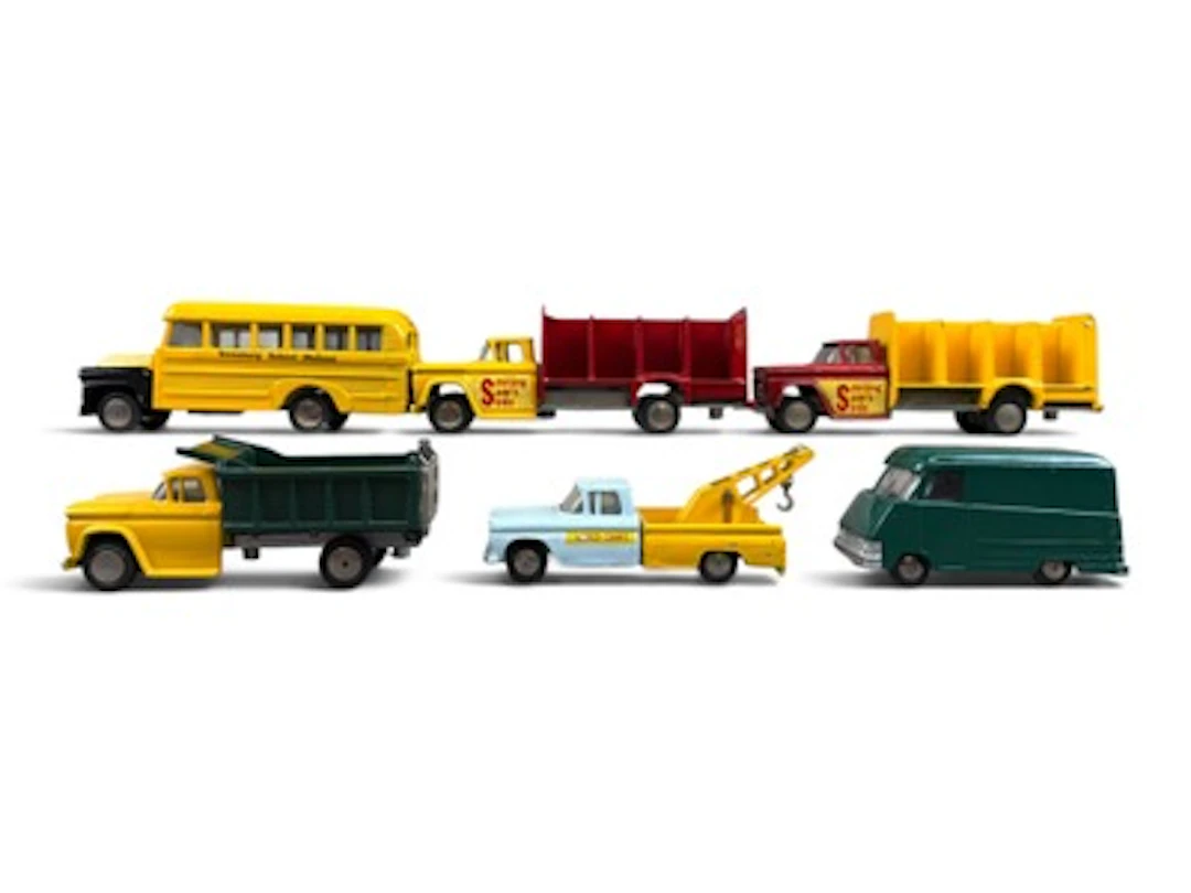 6 Hubley Real Toy Vehicles, Plus Decals & More
