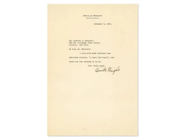 Orville Wright Signed 1929 Letter