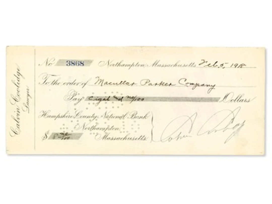 Calvin Coolidge Signed Check - JSA