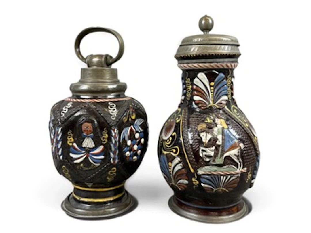 (2) 17th-18th C. Stoneware Vessels