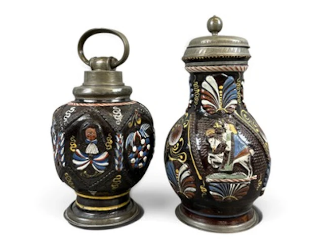 (2) 17th-18th C. Stoneware Vessels