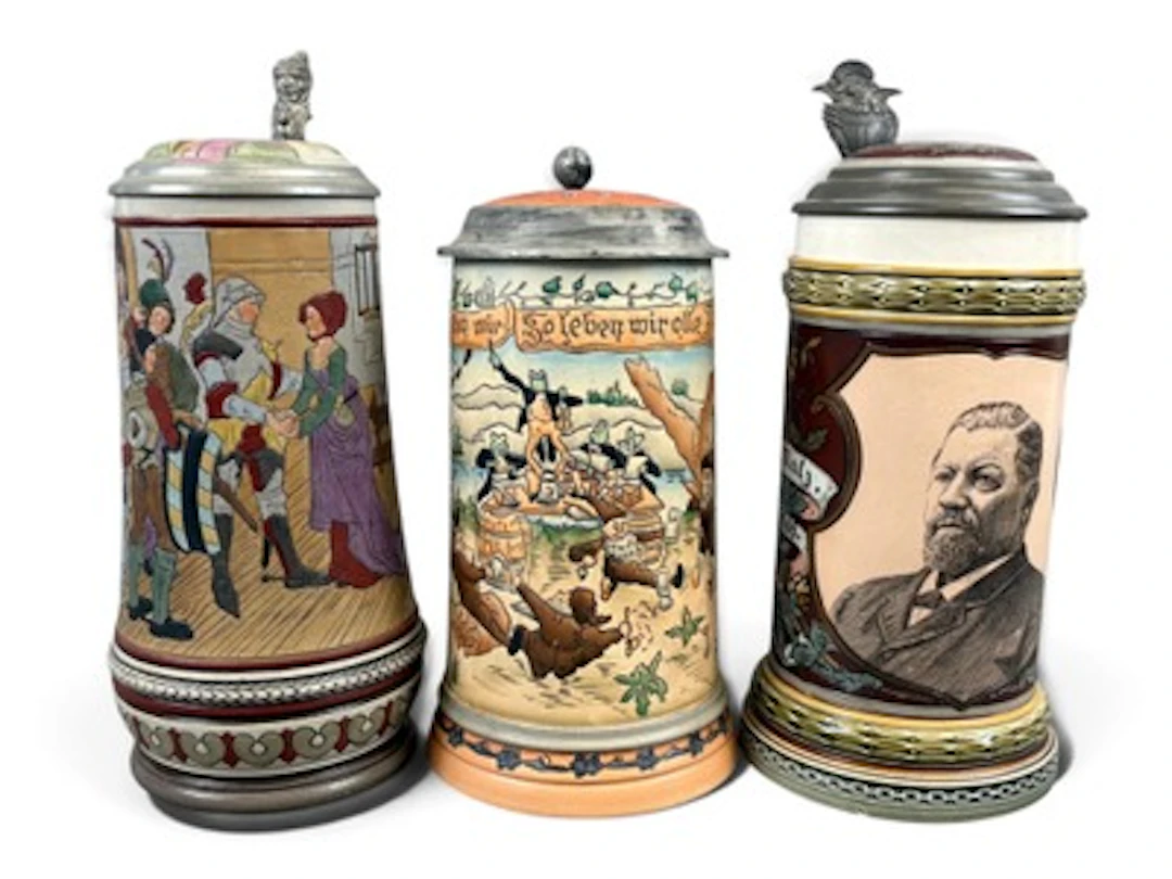 (3) German Figural Stoneware Beer Steins