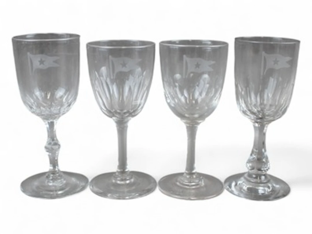 (4) White Star Line Cut Glass Sherry Glasses