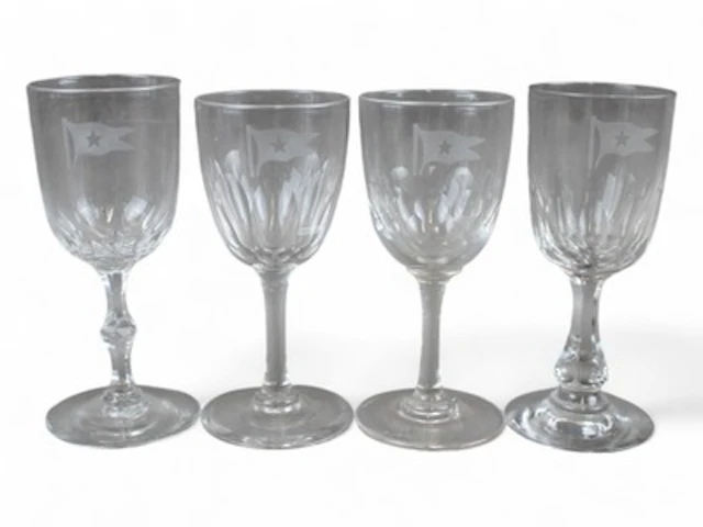 (4) White Star Line Cut Glass Sherry Glasses