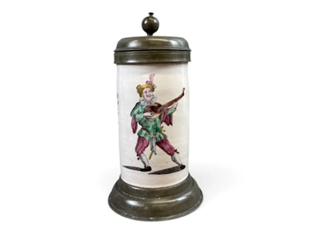 1819 Faience Beer Stein with Minstrel