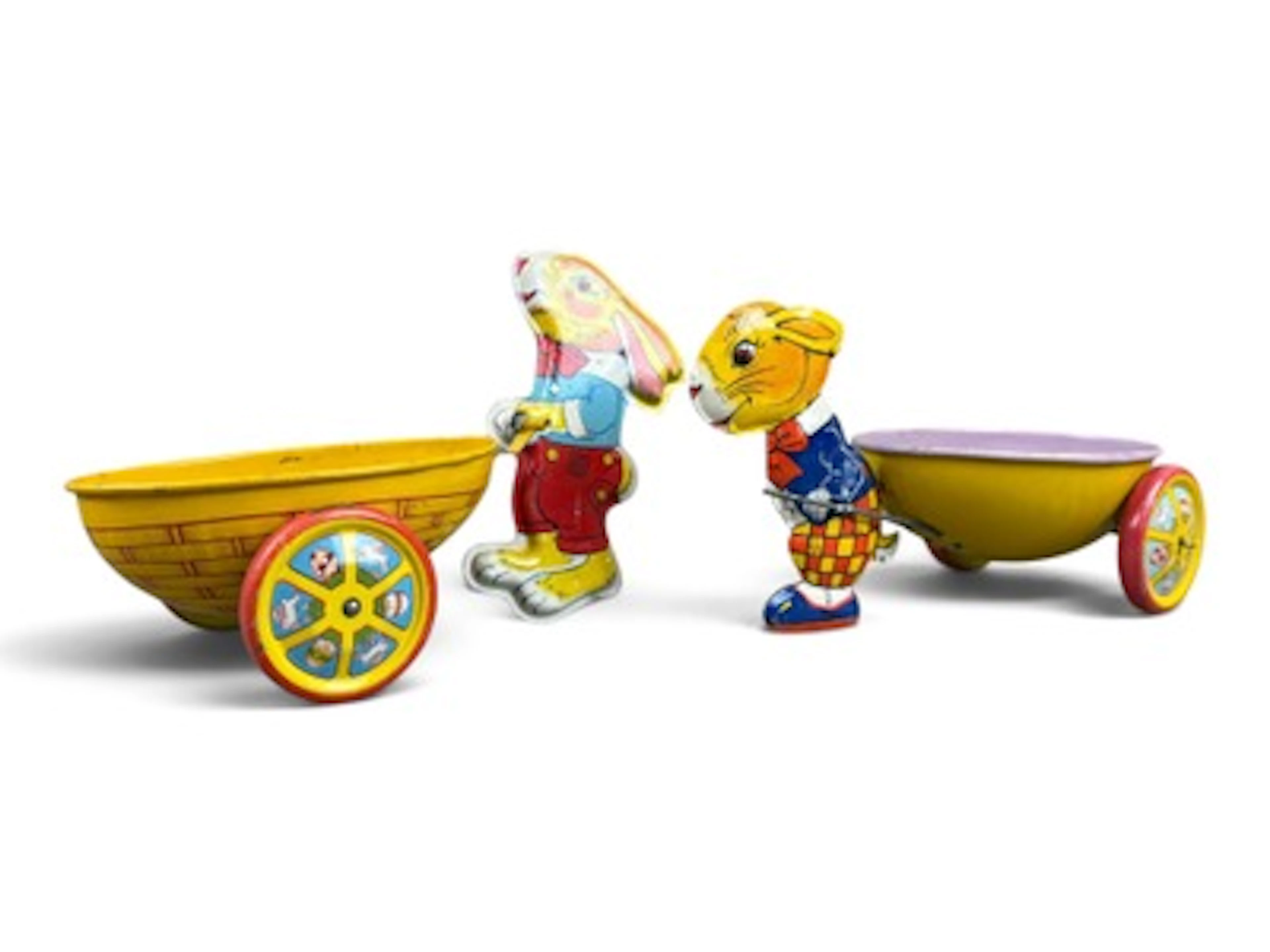 (2) Chein Rabbit & Egg Cart Toys