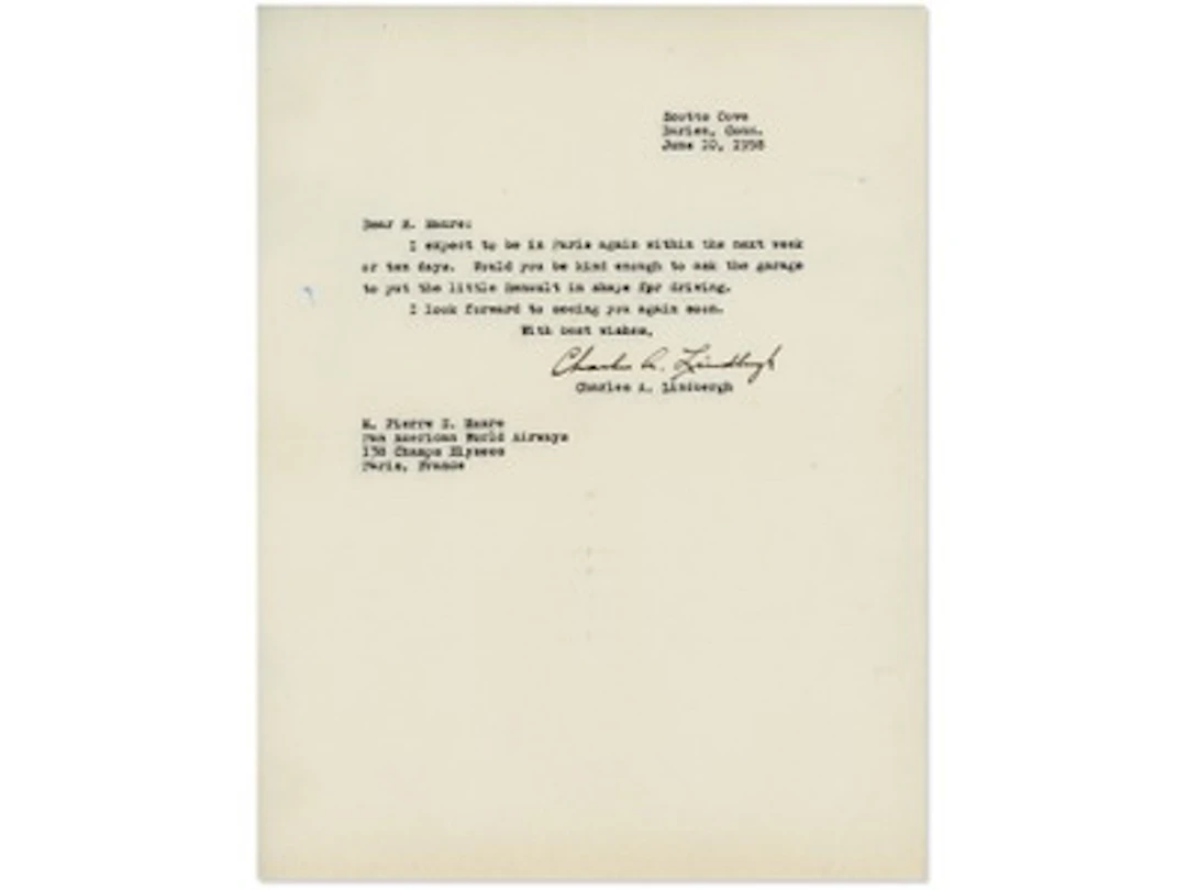 Charles Lindbergh Signed 1958 TLS