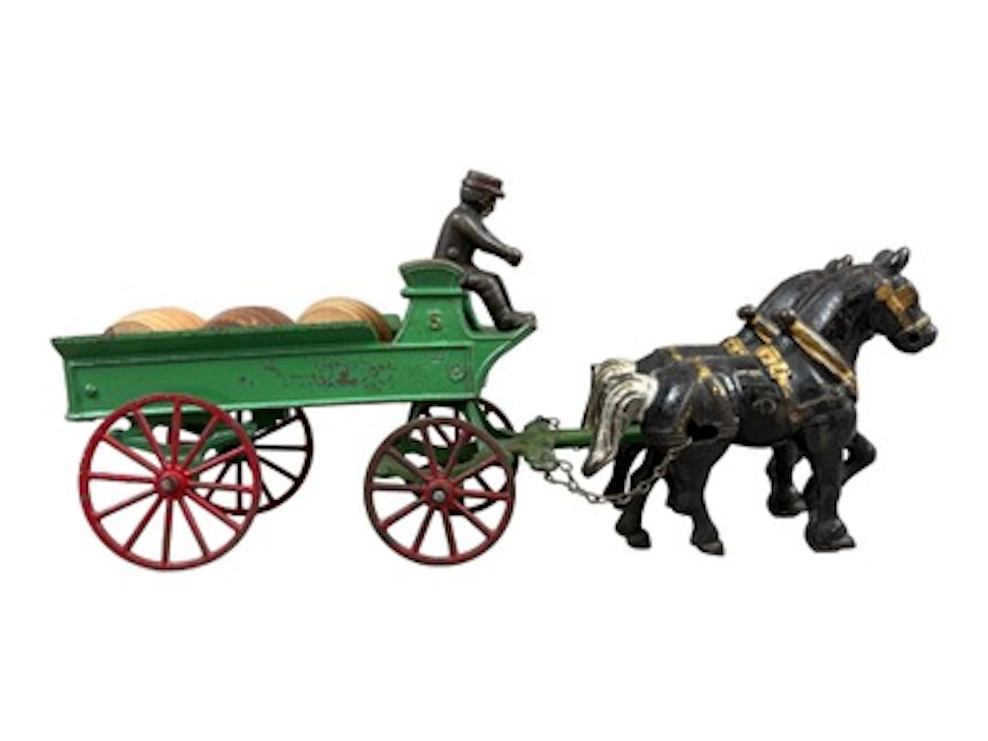 Kenton #5 Cast Iron Horse Drawn Dray w/ 3 Barrels