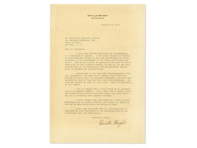Orville Wright Aviation Autobiography TLS