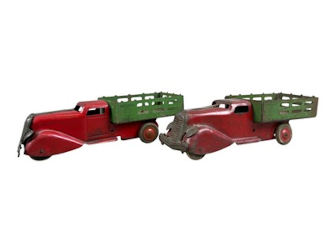 (2) Marx Pressed Steel Stake Trucks