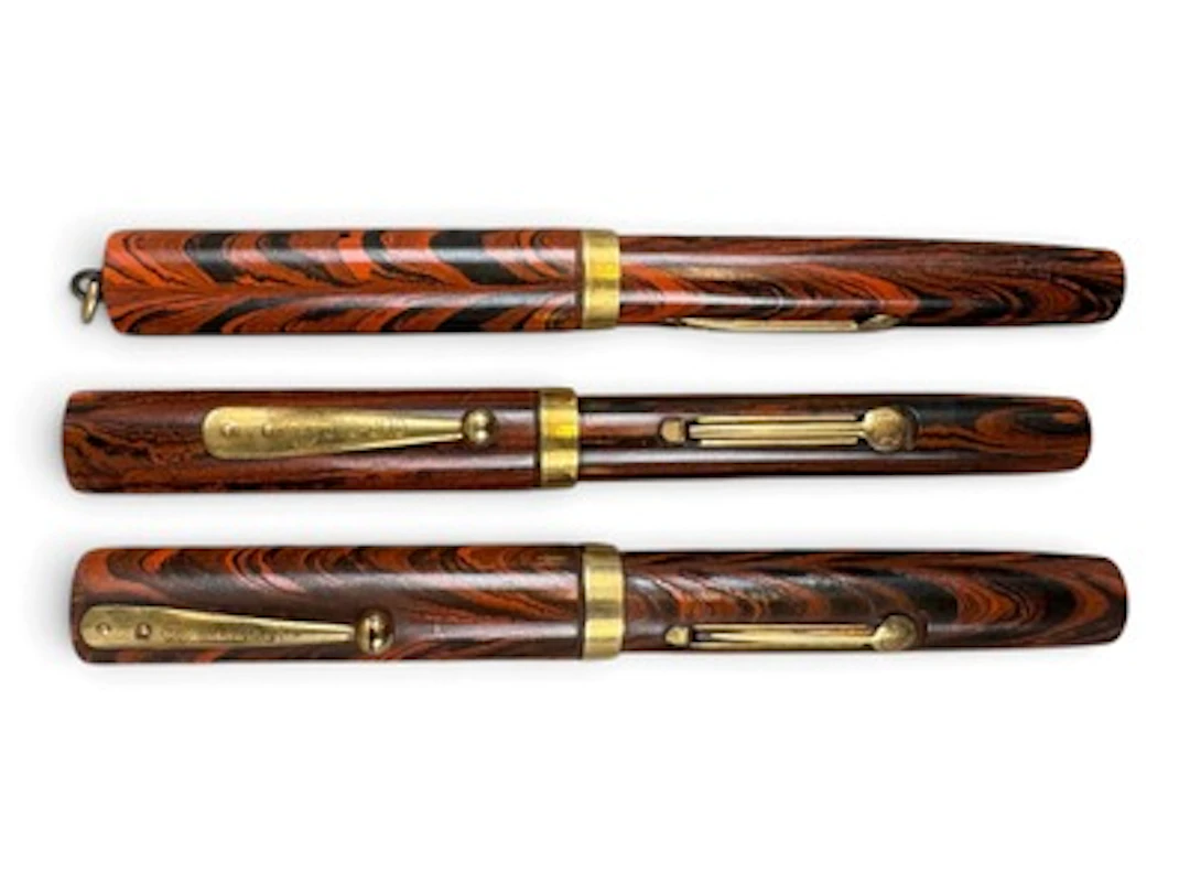 (3) Waterman Red Ripple Fountain Pens