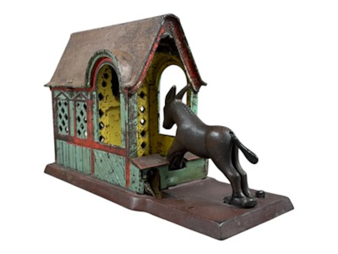 J&E Stevens Mule Entering Barn Mechanical Bank