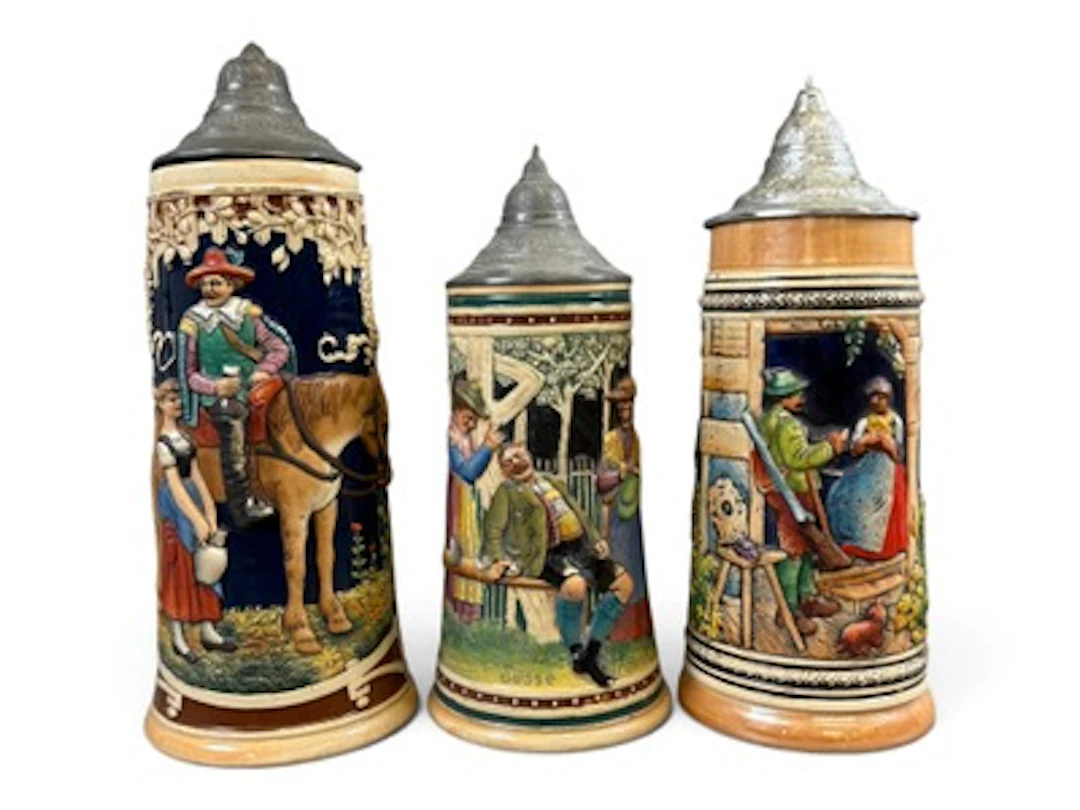 (3) Decorated German Porcelain Beer Steins