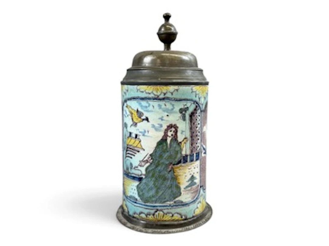 Early German Faience Beer Stein with Painter