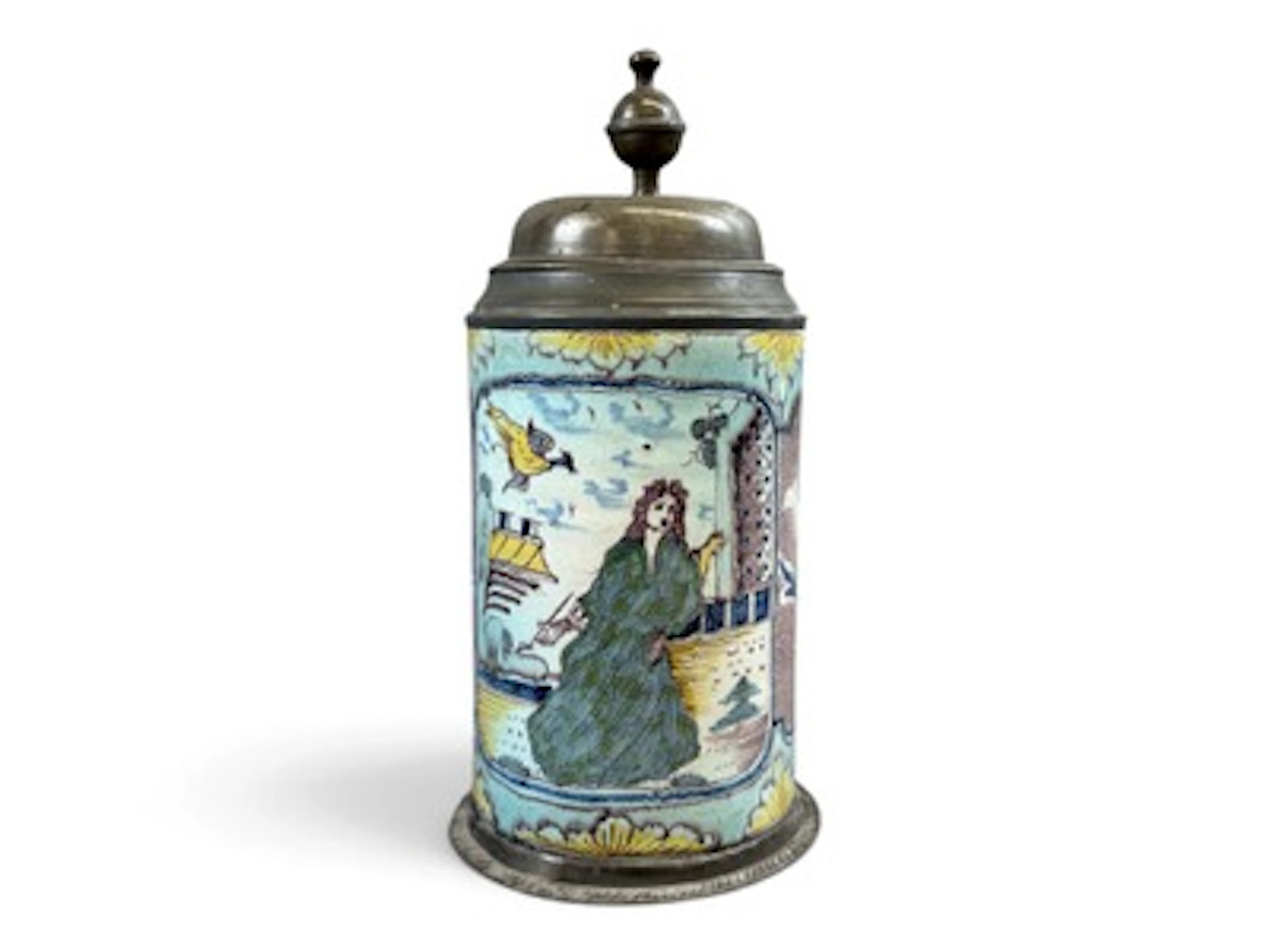 Early German Faience Beer Stein with Painter