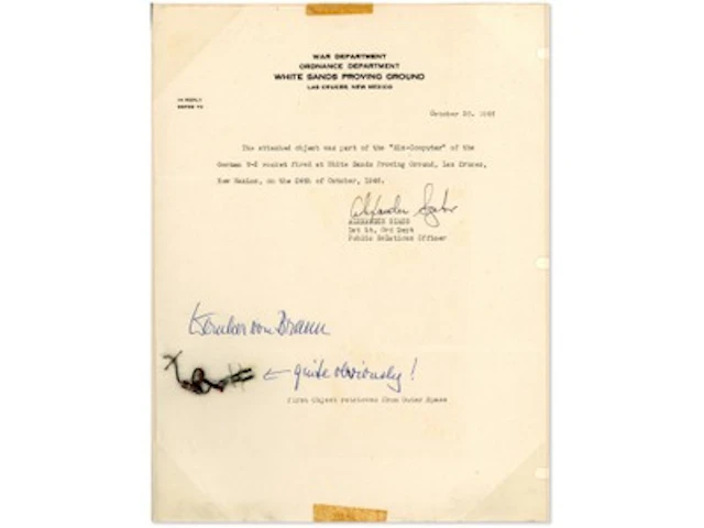 Wernher von Braun Signed V-2 Relic Letter - Grad