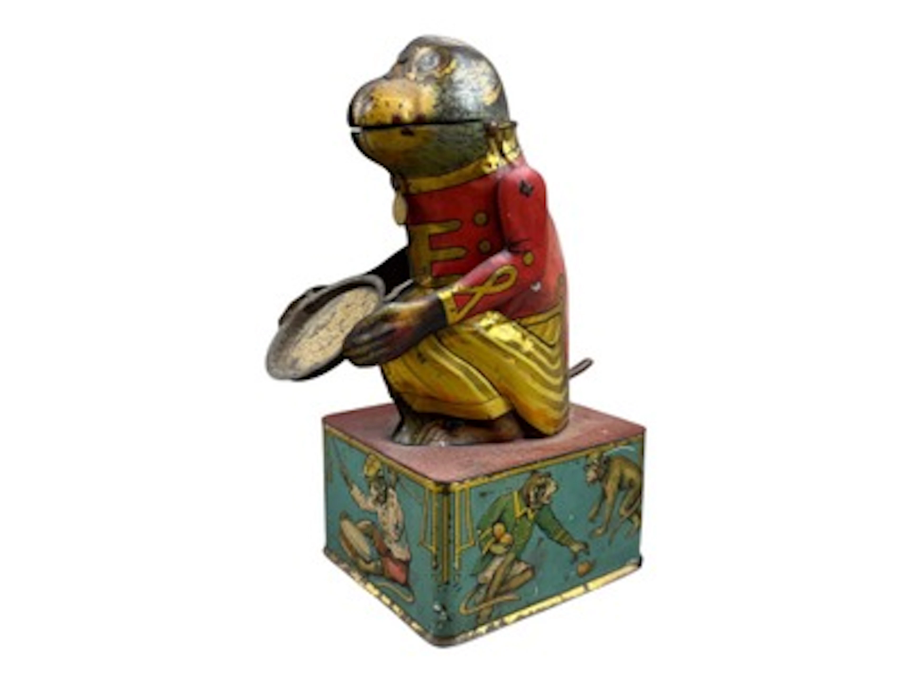 Strauss Monkey with Tray Tin Mechanical Bank