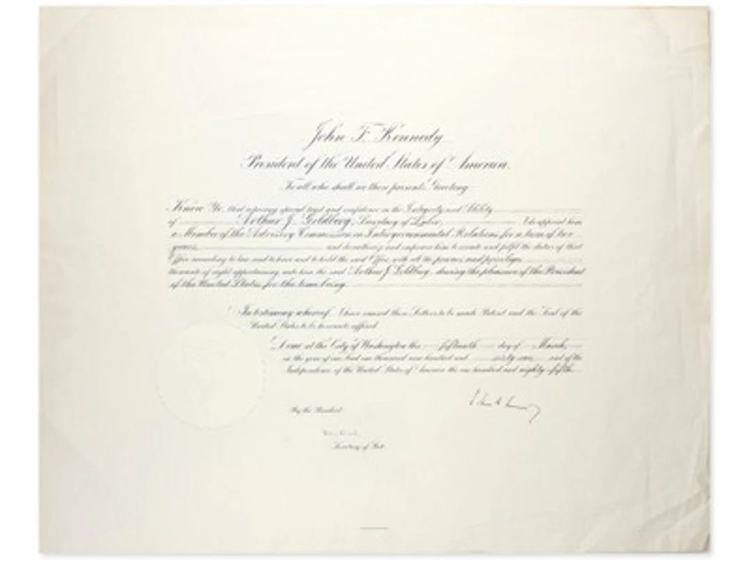 JFK & Rusk Signed Goldberg Appointment - Grad