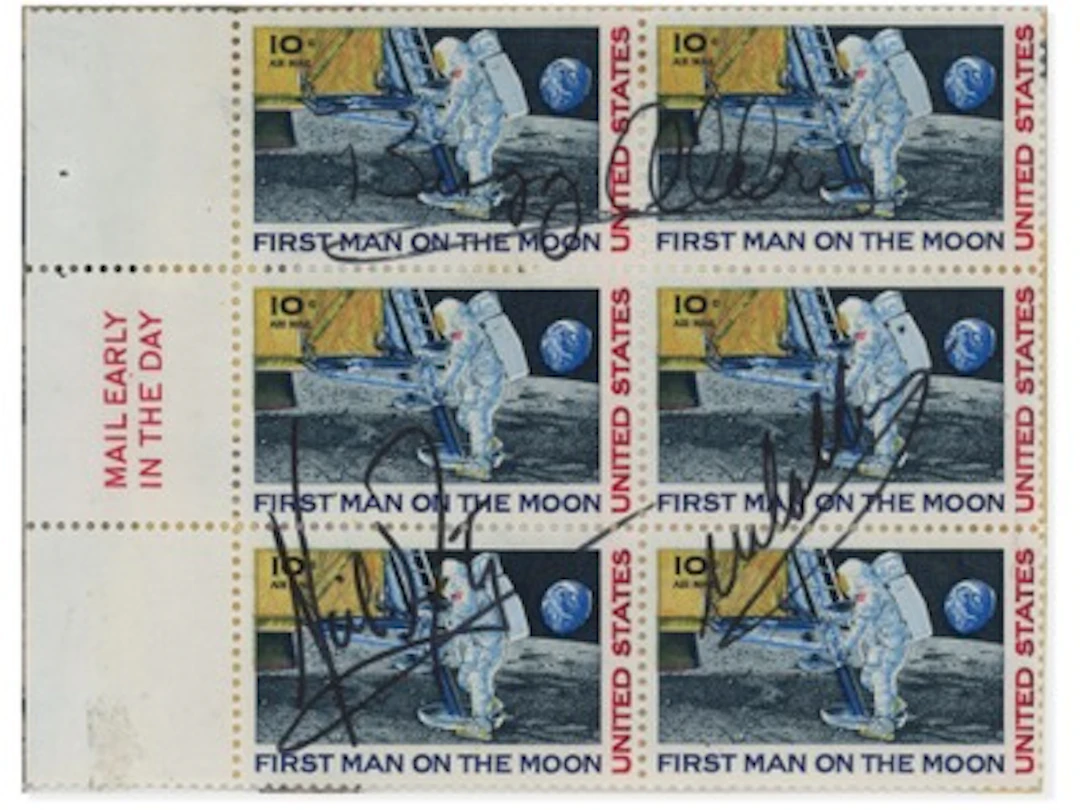 Apollo 11 Signed Stamp Block - Grad