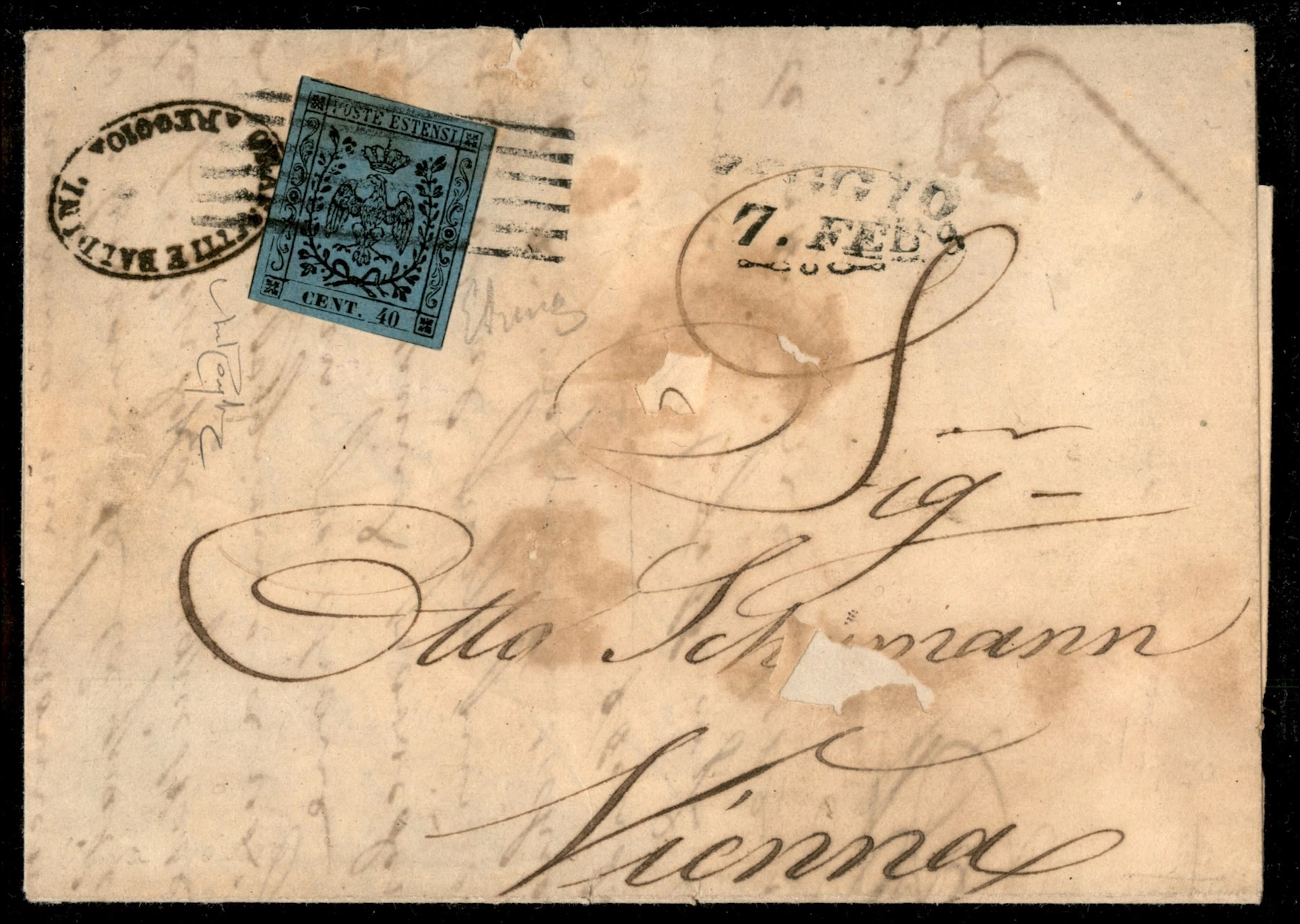 Antichi Stati Italiani - Modena 40 cent celeste (5) su lettera da