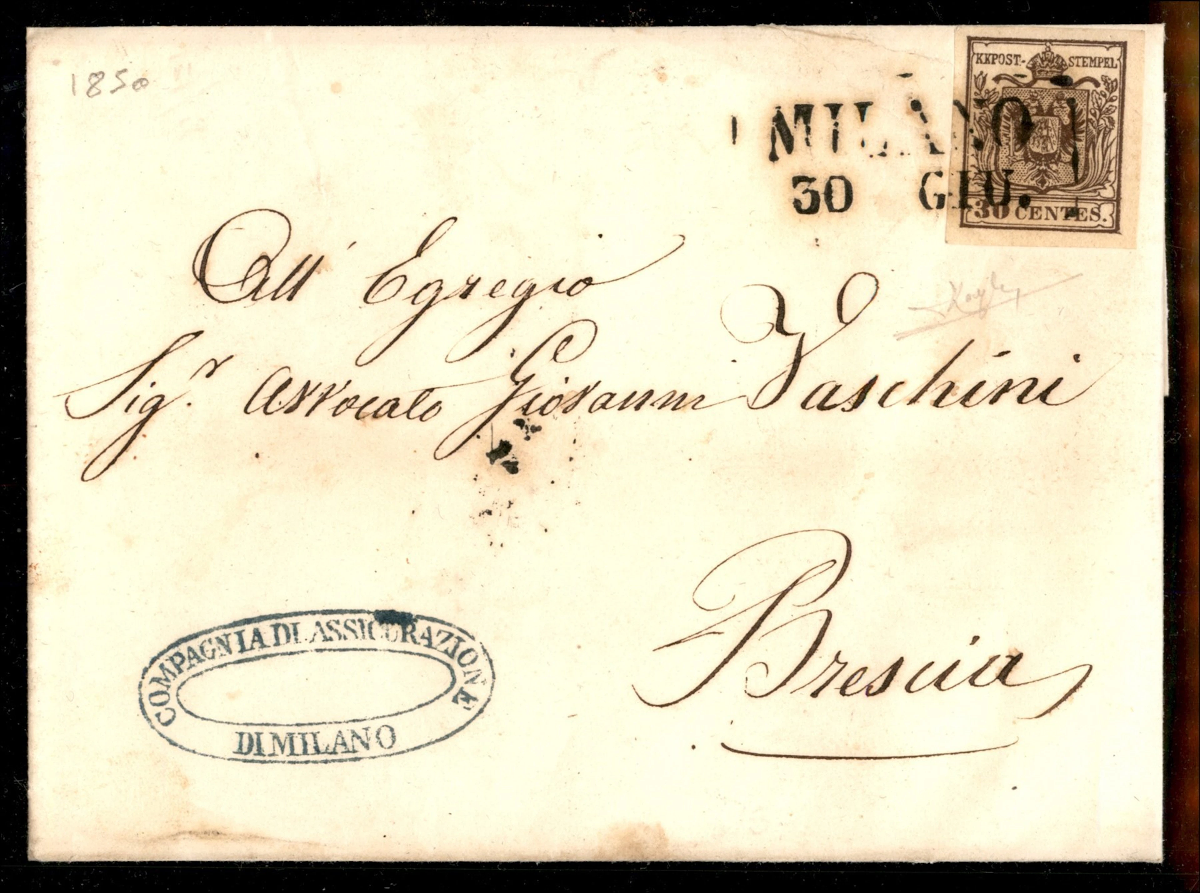 Antichi Stati Italiani - Lombardo Veneto 0 cent bruno (7) su lettera