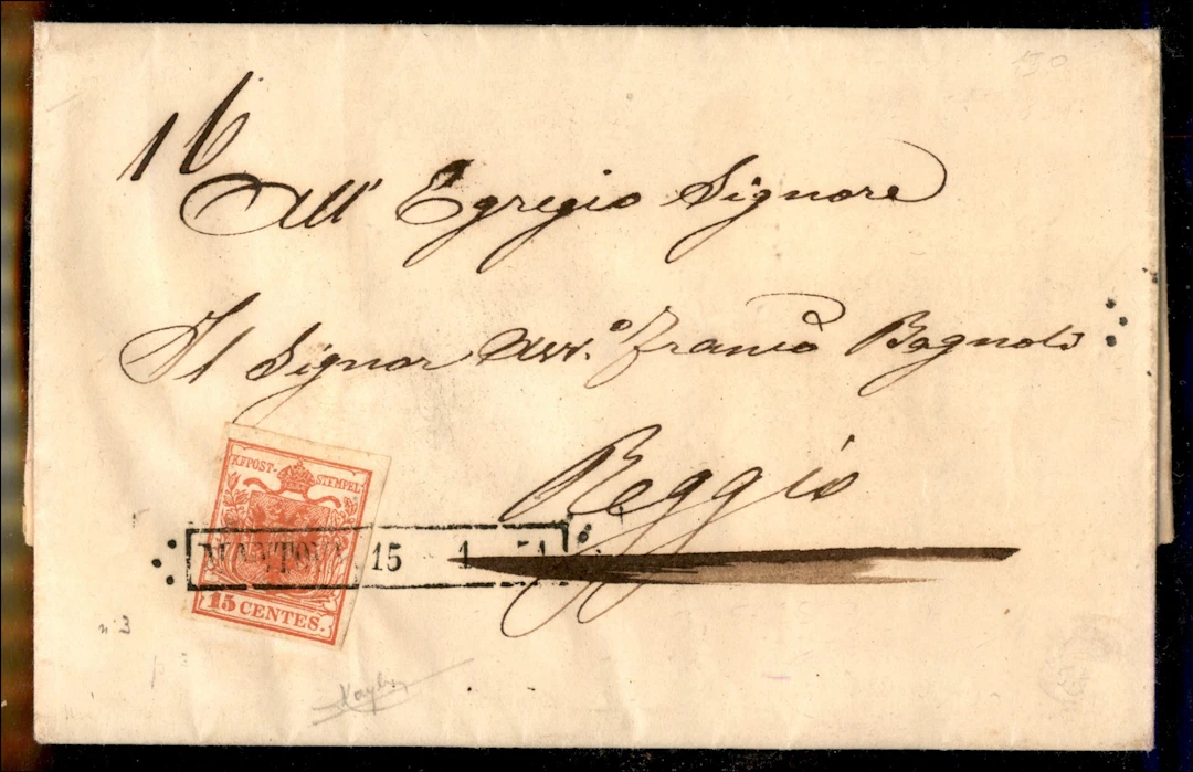 Antichi Stati Italiani - Lombardo Veneto 15 cent rosso (3) su lettera