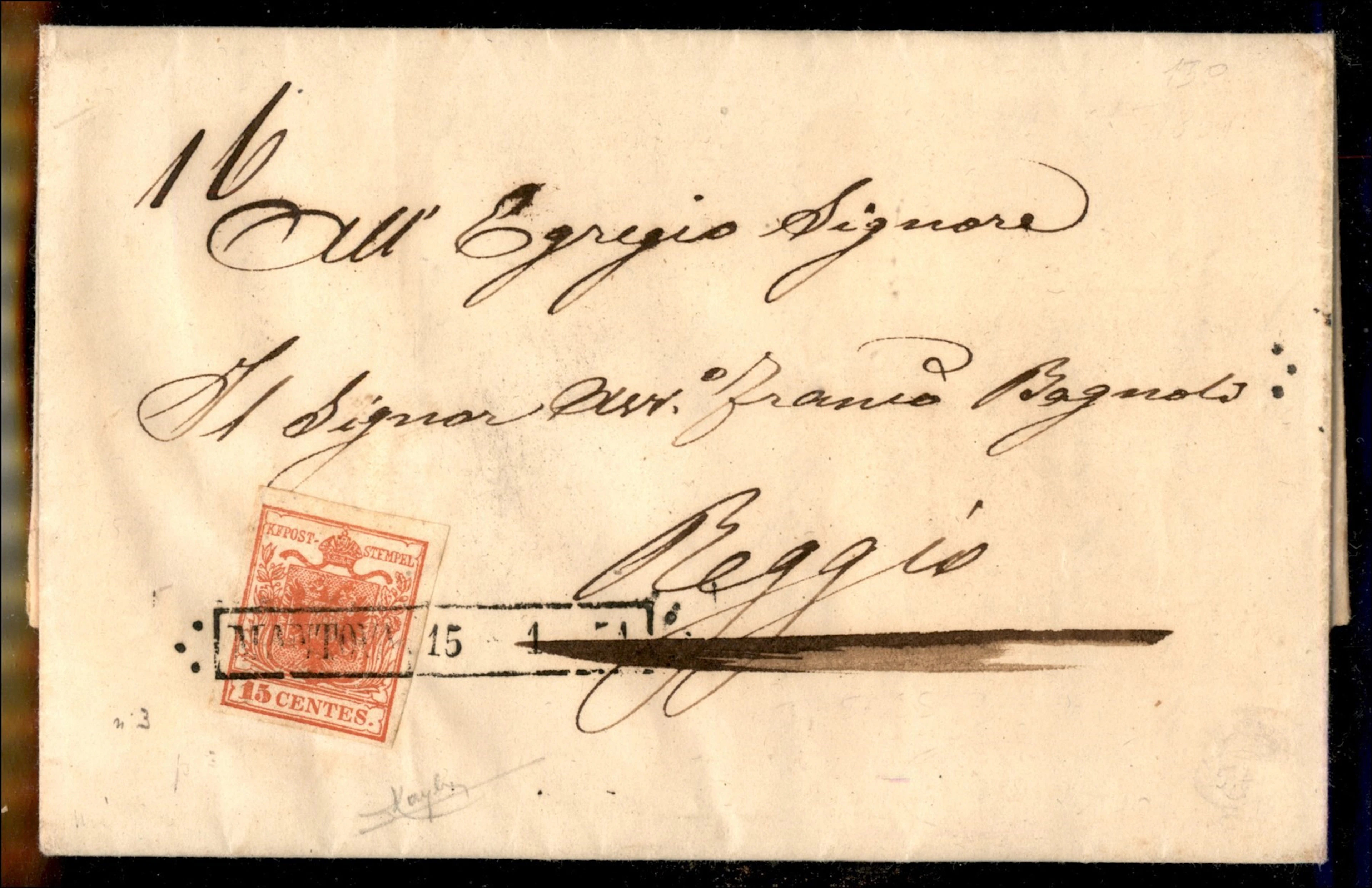 Antichi Stati Italiani - Lombardo Veneto 15 cent rosso (3) su lettera