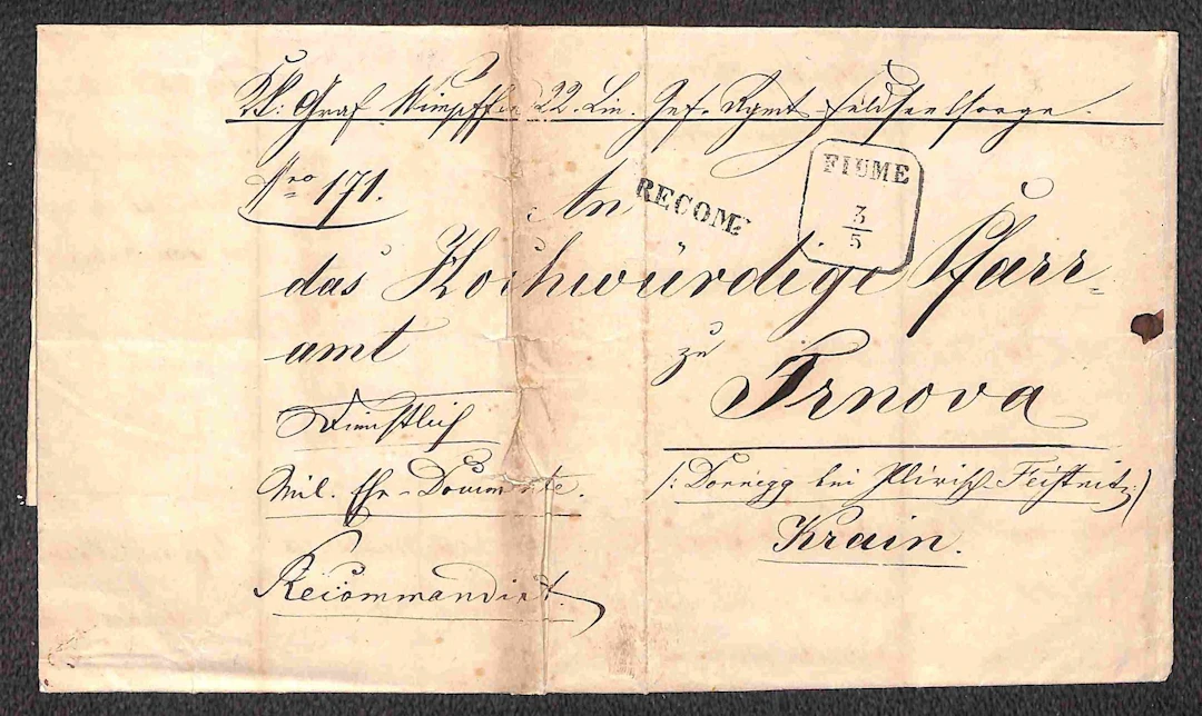 Prefilateliche - Italia - Periodo Austro Ungarico Raccomandata in