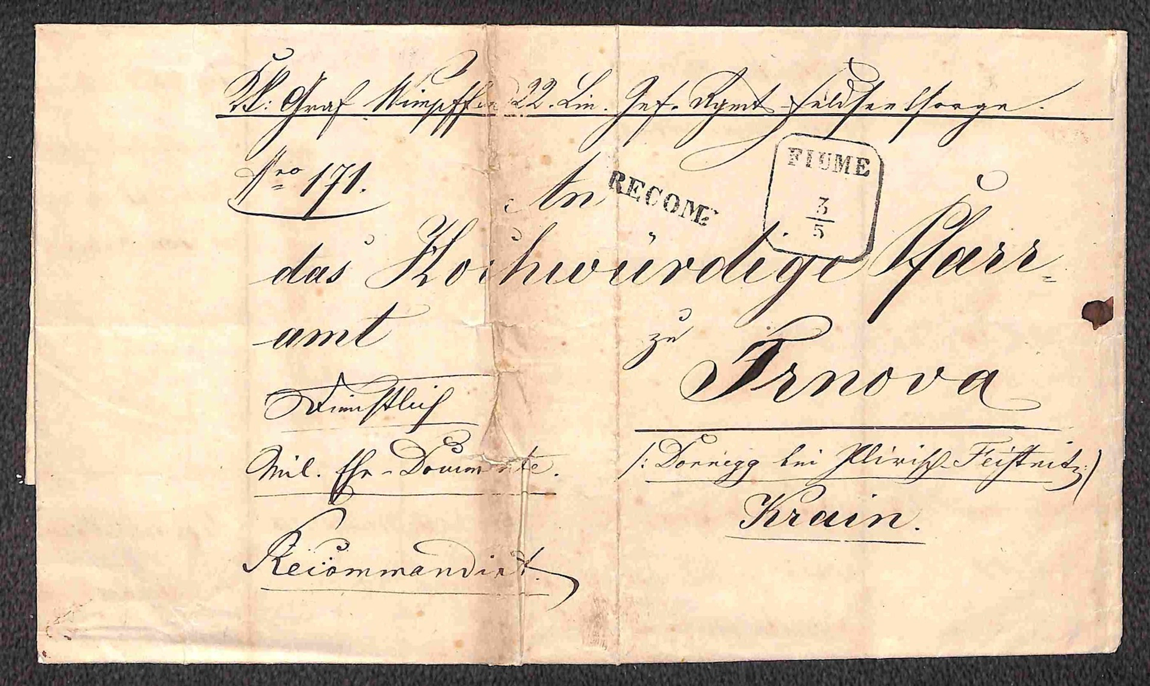Prefilateliche - Italia - Periodo Austro Ungarico Raccomandata in