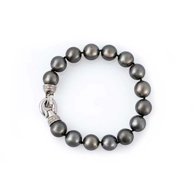 Bracciale con Perle Tahiti (Mari del Sud). Fermezza in oro bianco