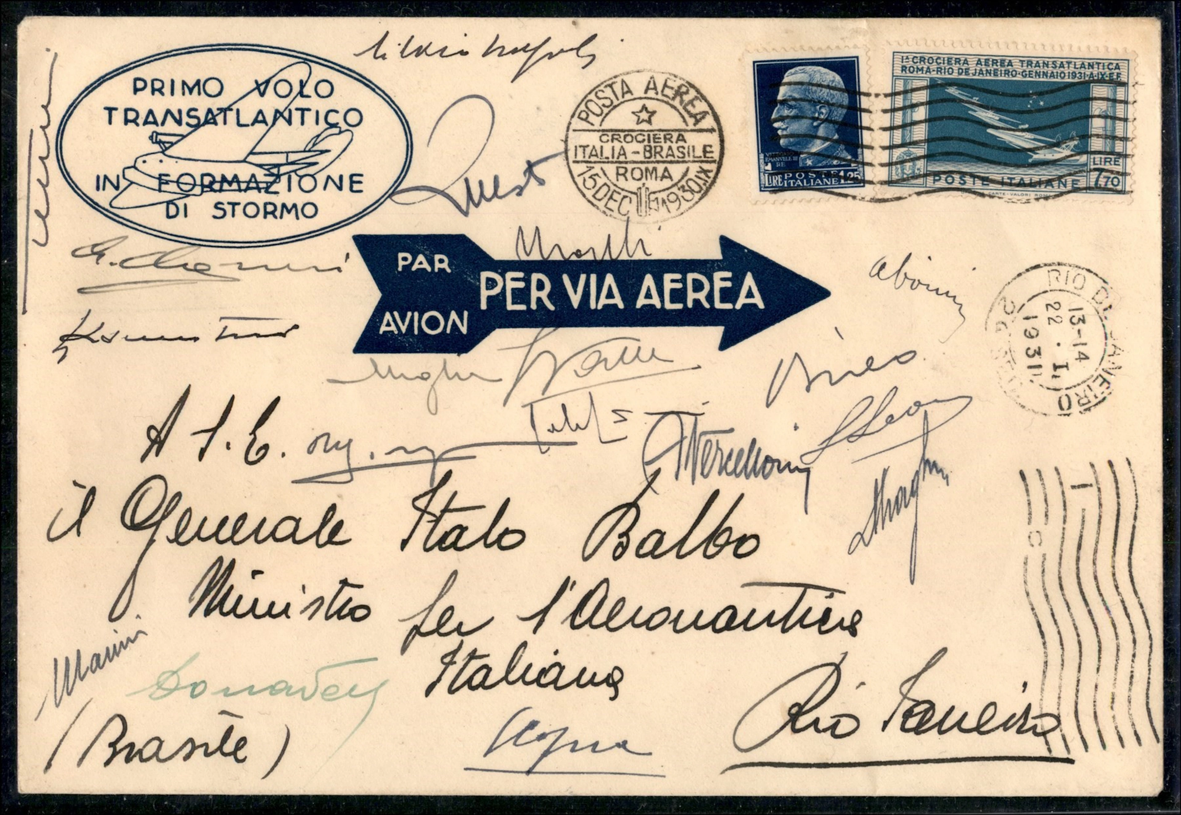 Regno - Posta Aerea - Crociera Transatlantica Balbo Busta affrancata