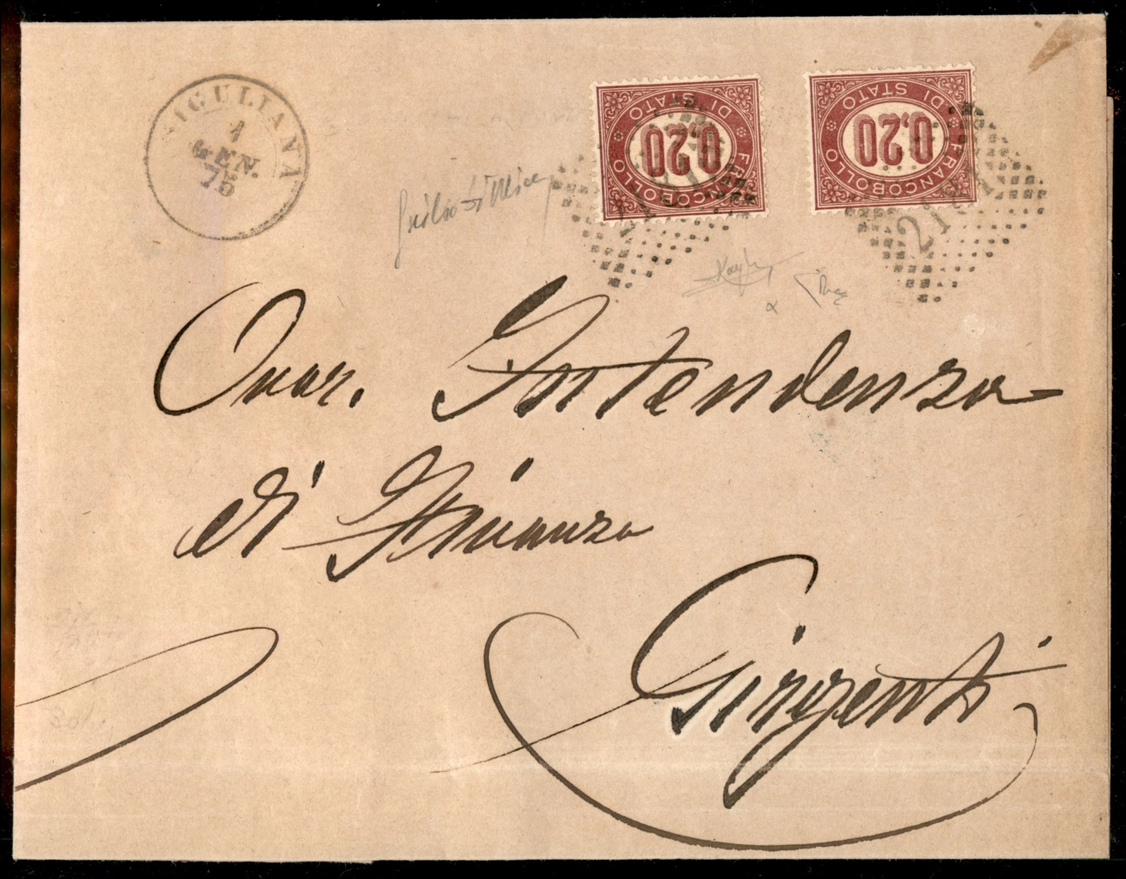 Regno - Servizio Splendida lettera affrancata con due 20 cent Servizio